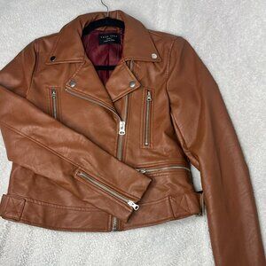 Love Tree Brown Faux Leather Motorcycle Jacket - Small